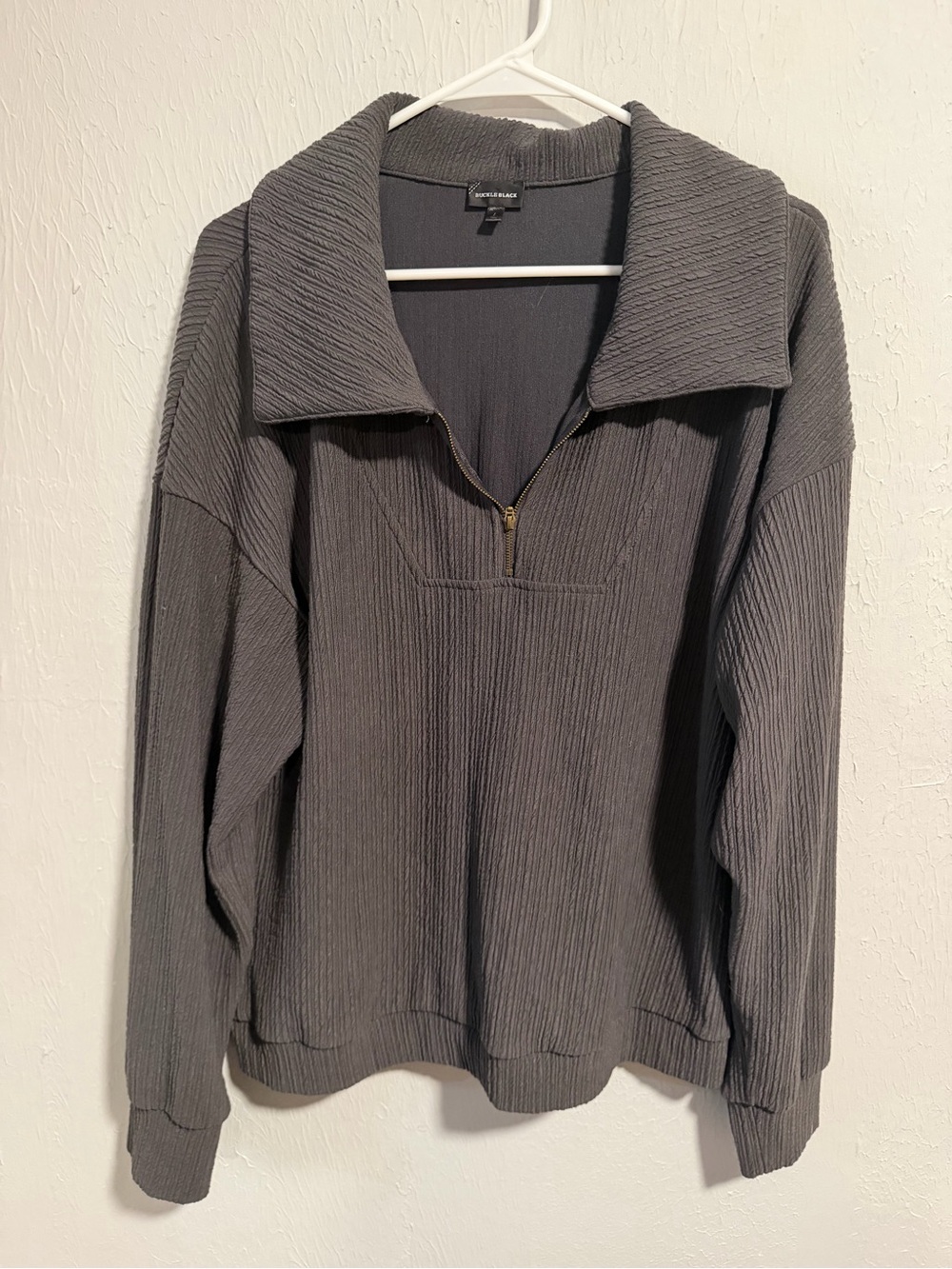 Buckle Black Large Charcoal Textured Oversized Quarter Zip Pullover